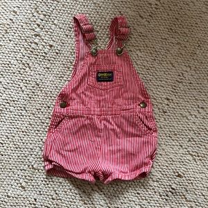 Vintage Oshkosh vestbak overall shorts in red railroad stripes
